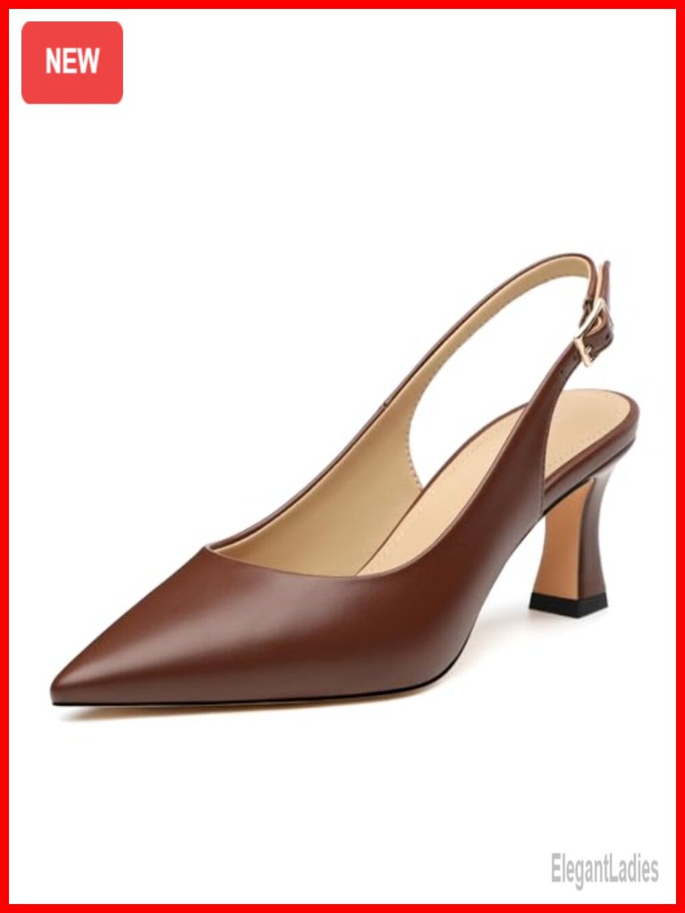 Slingback Kitten Heel Pumps 2.5 Inch Closed Pointed Toe Faux Leather